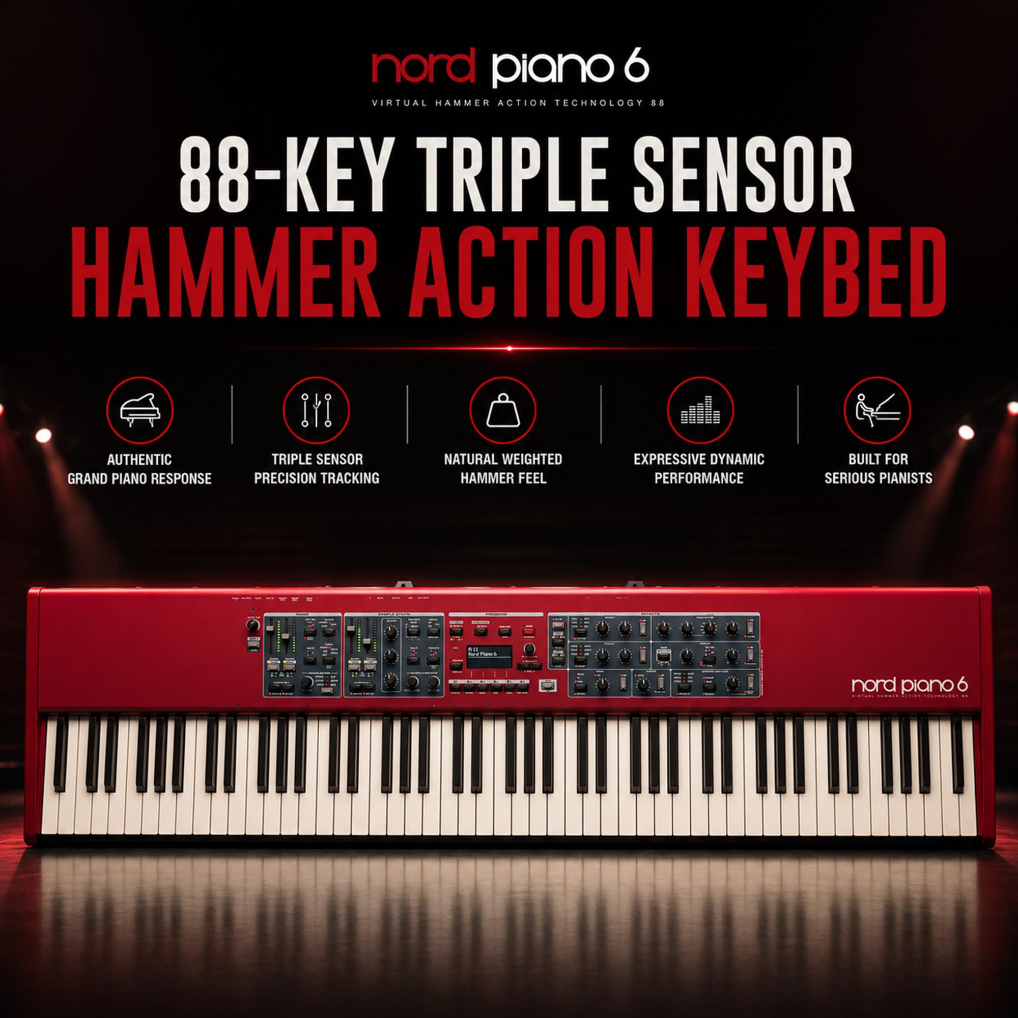 Nord Stage 4 88-Key Digital Piano Bundle with Adjustable Stand, Bench, Sustain Pedal, Headphones, Instrument Cable, and Austin Bazaar Polishing Cloth