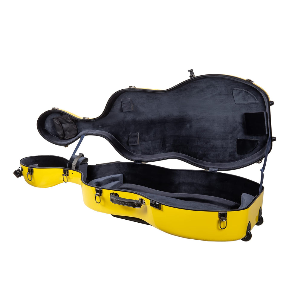 Crossrock Fiberglass Cello 4/4 Full Size Hardshell Case with Wheels in Yellow