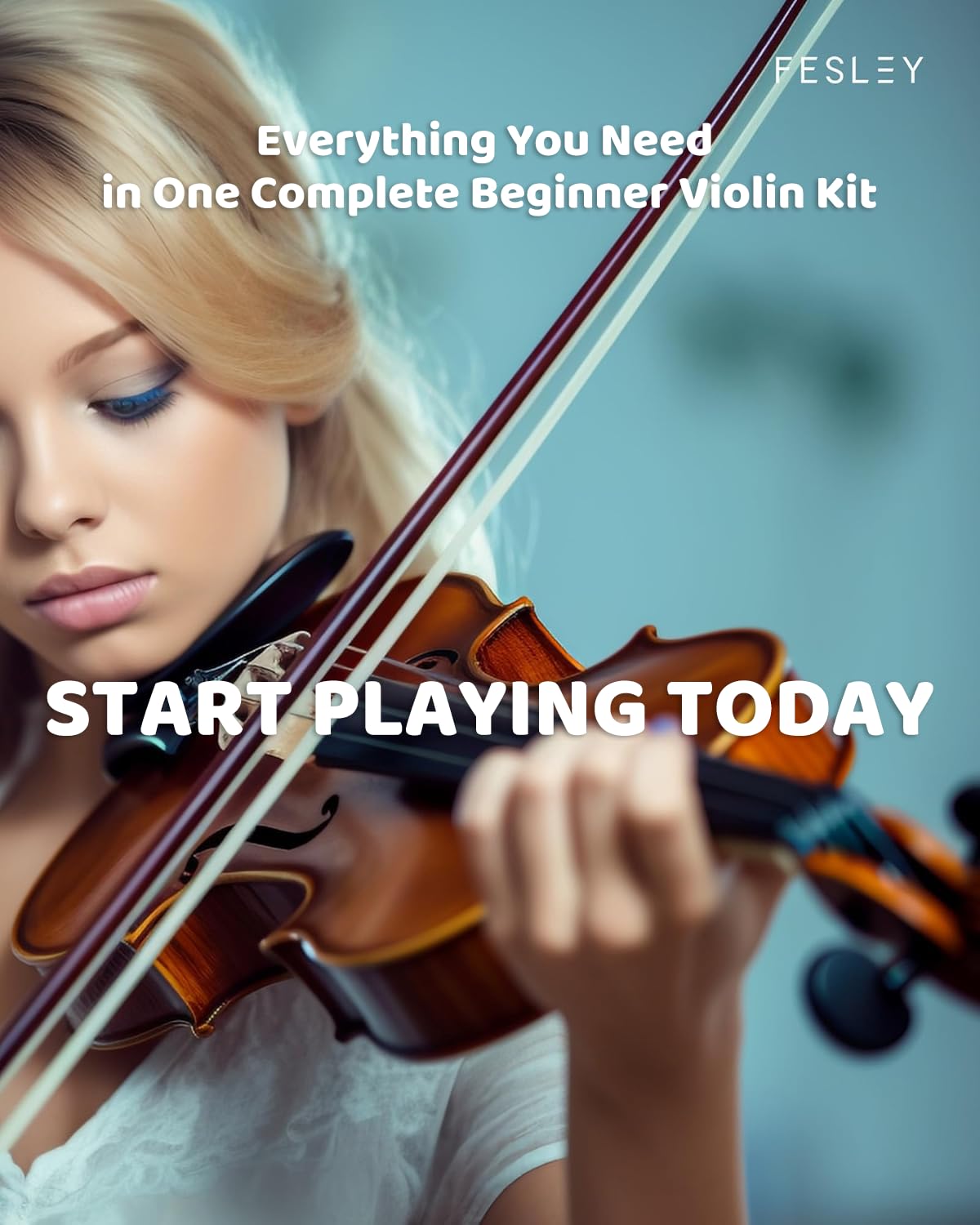 Fesley 4/4 Beginner Violin Kit for Adults & Teens, Full Size Acoustic Violin Set with Hard Case, Bow, Shoulder Rest, Digital Tuner & Extra Strings, Handmade Solid Wood Student Violin