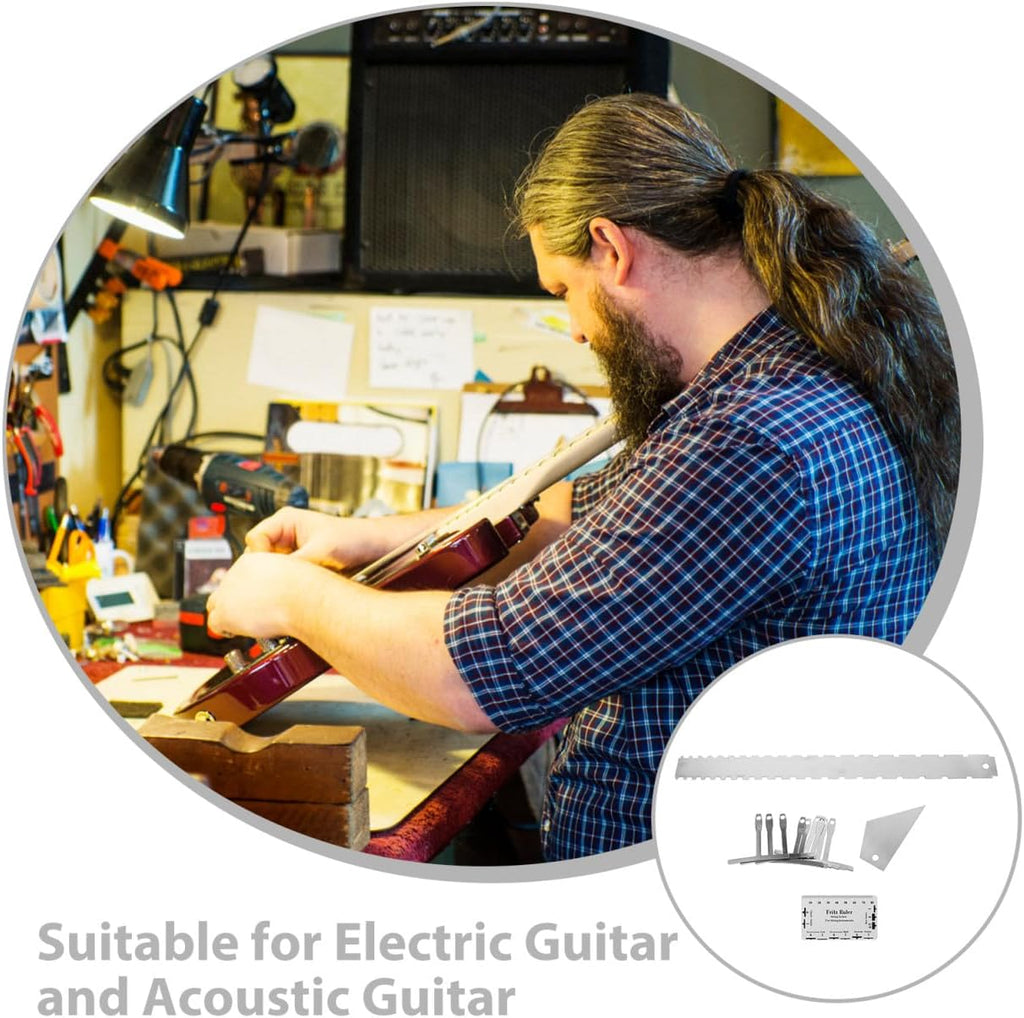 DECHOUS Guitar String Action Gauge Ruler Stainless Steel Neck Straight Edge Setup Tool for Electric Acoustic Bass Guitar Repair and Fretboard Measurement