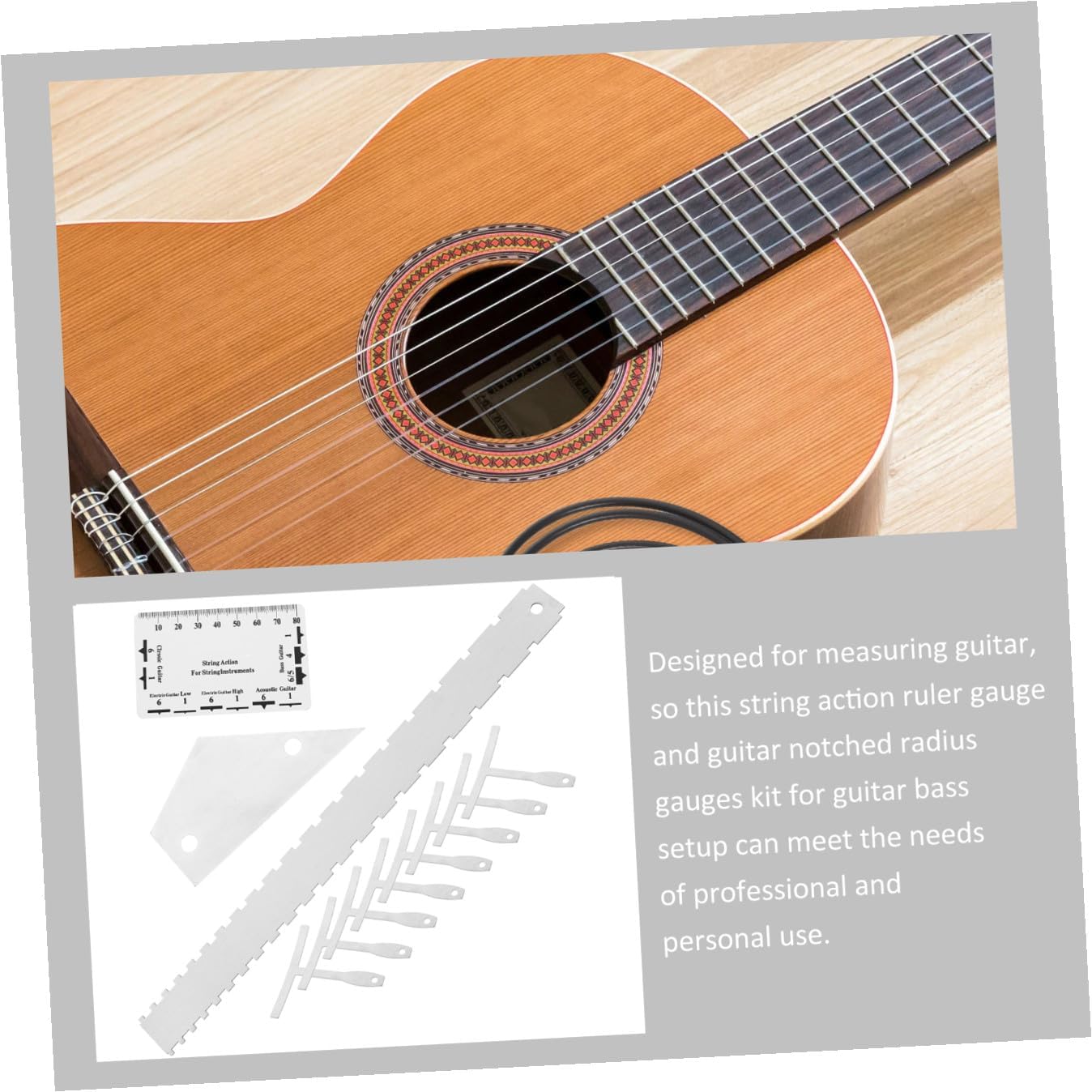 TOYANDONA 12pcs Guitar Setup Tool Kit with String Action Ruler Notched Radius Gauge Fret Rocker Measuring Tools for Electric Acoustic Guitars