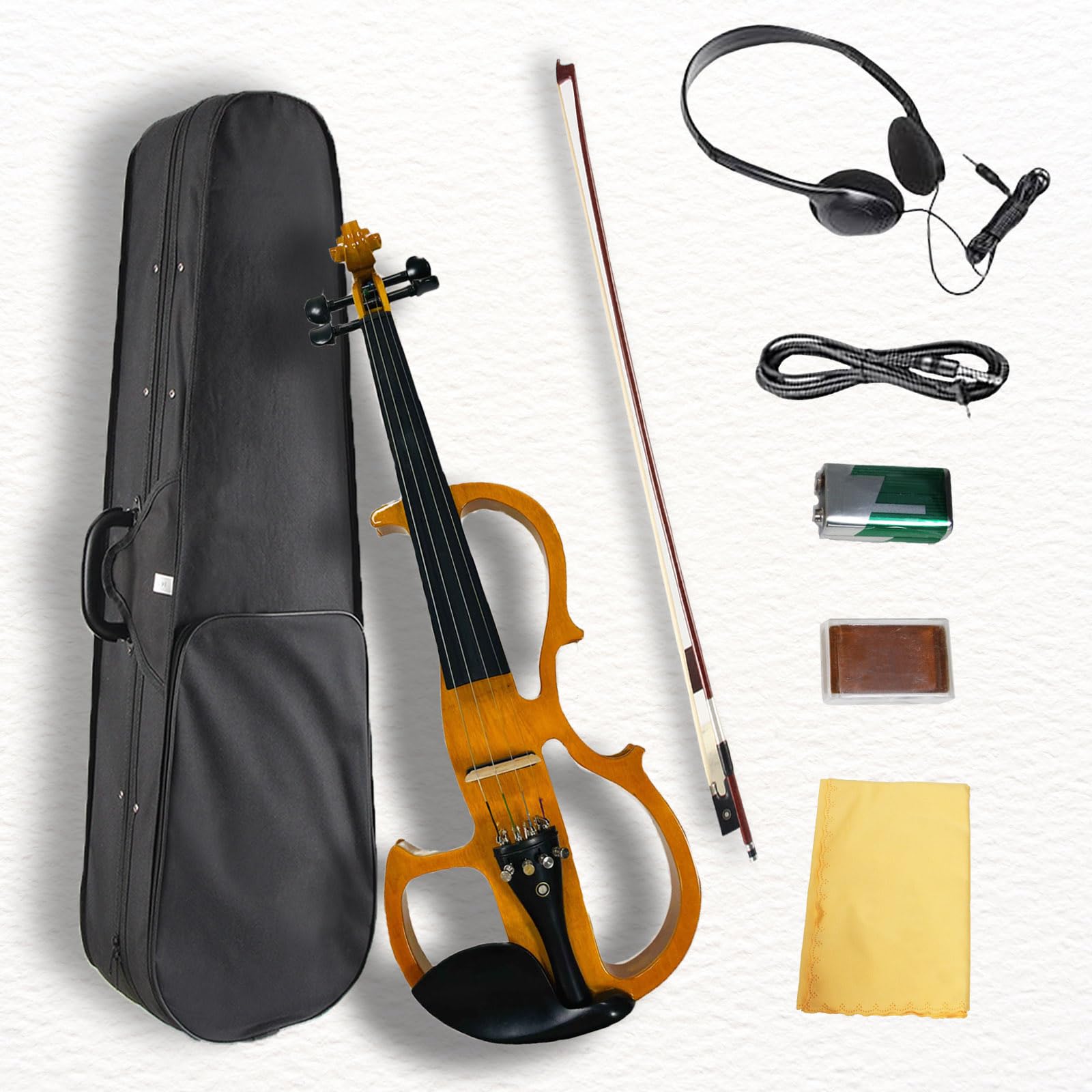Electric Violin, 4/4 Full Size Solid Silent Fiddle with Ebony Fittings, Silent Electric Violin Kit for Beginner Students (Mahogany)