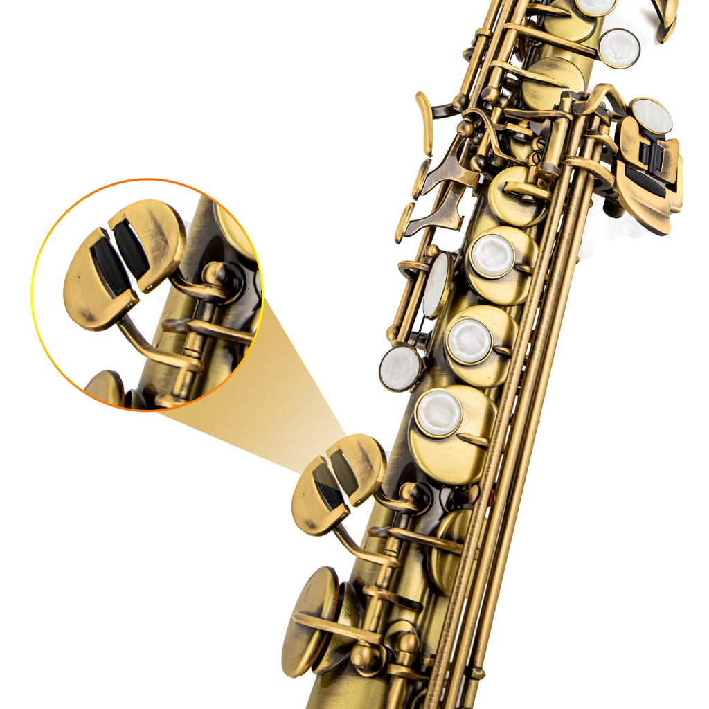 Bb Soprano Saxophone Straight Gold Laquer Sax Instruments for Beginners Students Intermediate Players with Carrying Case,White Gloves.Cleaning kit.neck Strap.Mouthpiece (Gold body nickel bond)