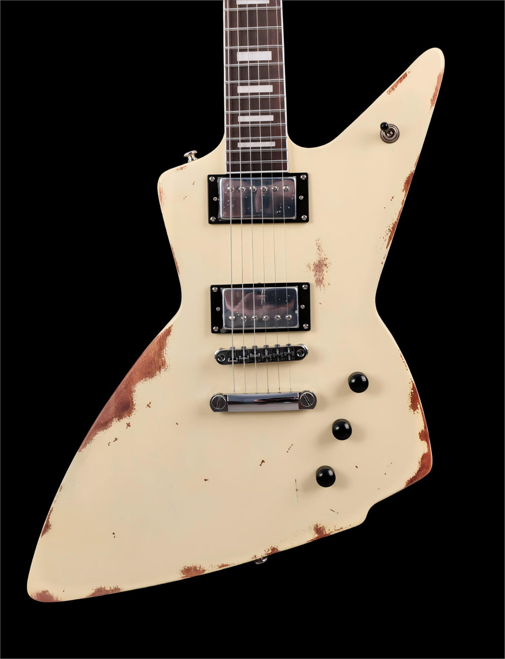 KGD Relic Electric Guitar-6-String Heavy Metal Guitar with Bone Nut, Professional Electric Guitar for Adults(Black&White)