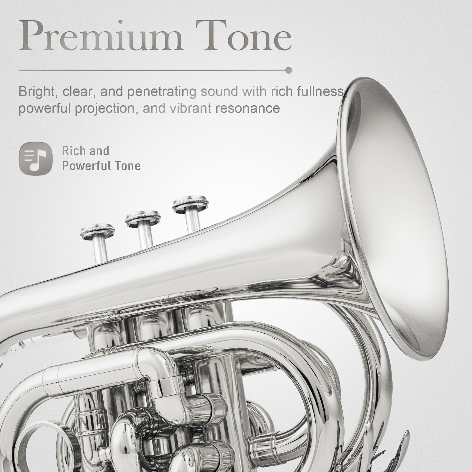 SONICAKE Pocket Trumpet Bb Flat - Gold Lacquer Brass Mini Trumpet Full Kit for Beginners Students with 7C Mouthpiece, Hard Case, Gloves & Cleaning Kit QPT-01 (Golden)