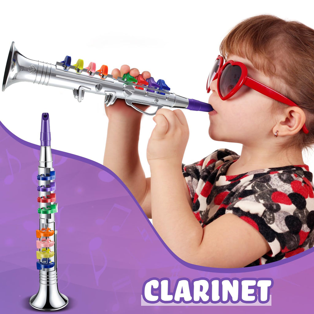 Lewtemi Gold Trumpet Musical Instruments Toy for Kid Toddler Fake Plastic Preschool Music Toy Gift Non-Professional Wind Instrument Early Educational Teaching Songs Gifts for Toddlers Children