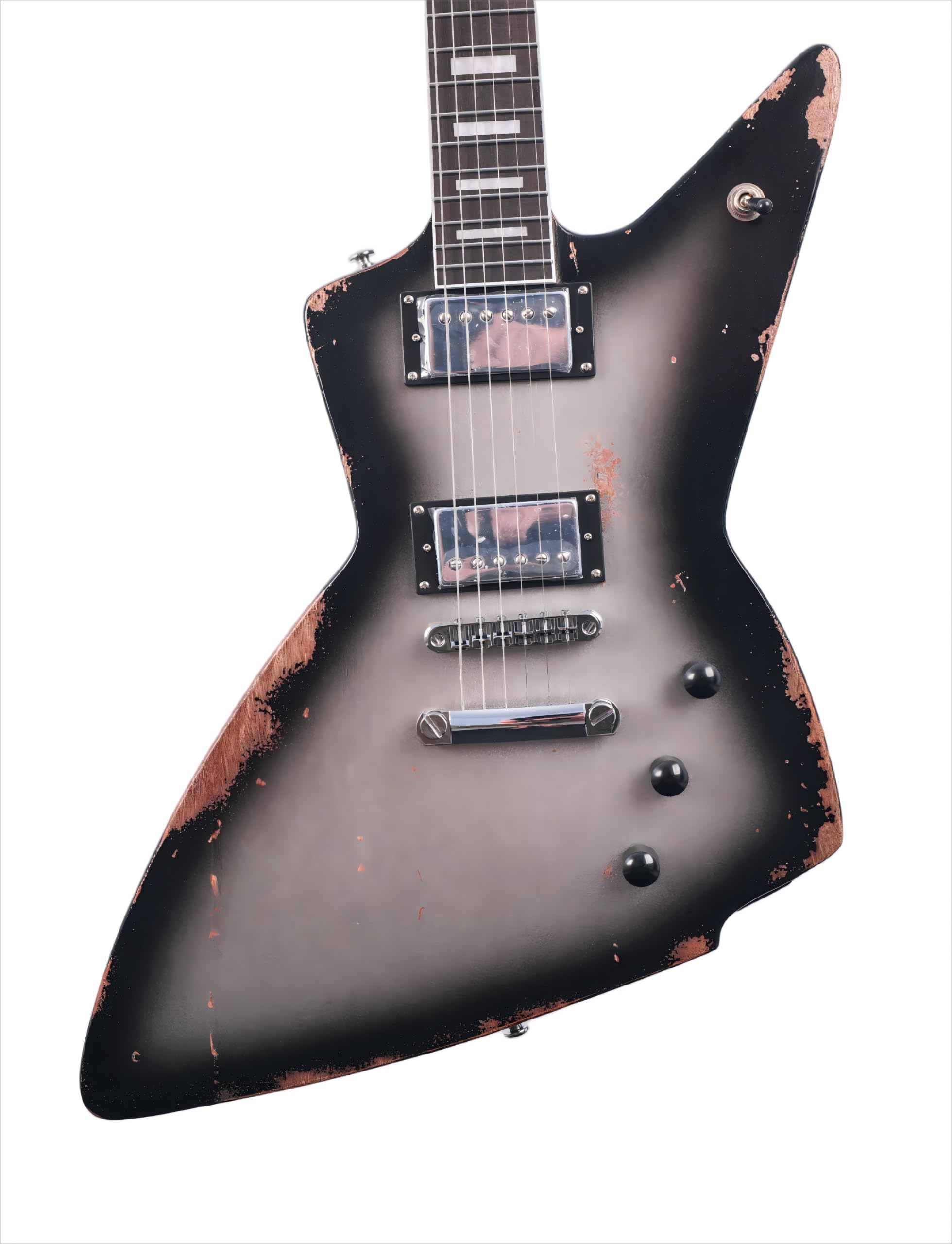 KGD Relic Electric Guitar-6-String Heavy Metal Guitar with Bone Nut, Professional Electric Guitar for Adults(Black&White)