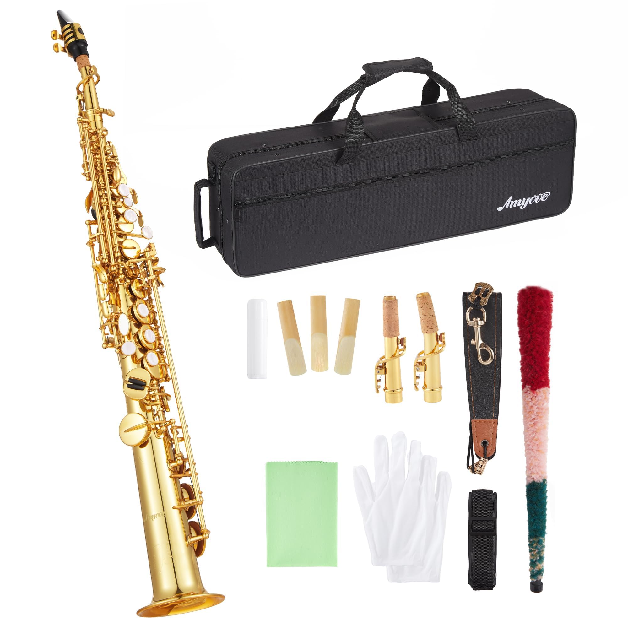 Bb Tenor Saxophone with Full Accessories: Mouthpiece, Neck Strap, Reeds, Cleaning Cloth & Carrying Case, Gold, Ready for School Band