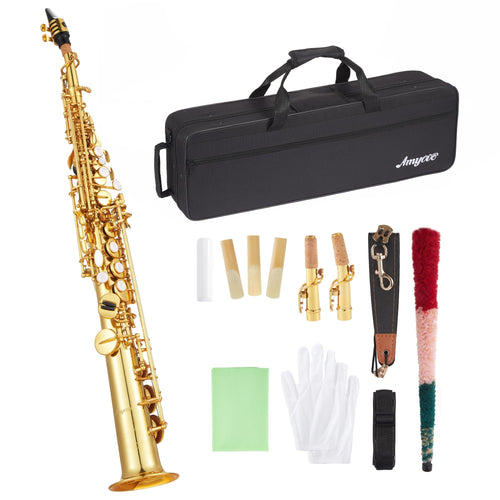 Bb Tenor Saxophone with Full Accessories: Mouthpiece, Neck Strap, Reeds, Cleaning Cloth & Carrying Case, Gold, Ready for School Band