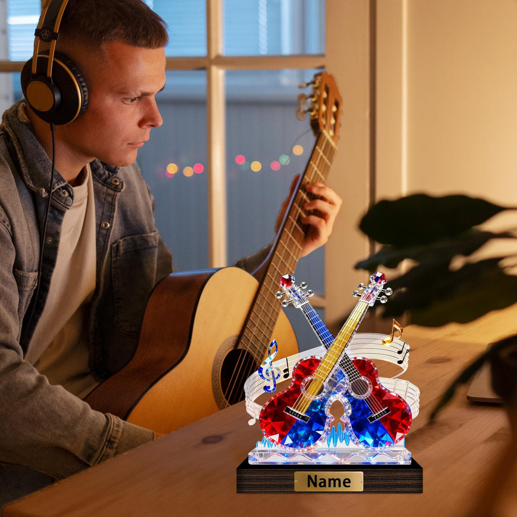 Personalized Name Violin Crystal Desktop Ornaments for Club Bedroom Office Custom Music Theme Stained Glass Acrylic Tabletop Plaque 2D Flat Electric Cello Figurine Sculpture for Violinist Cellist