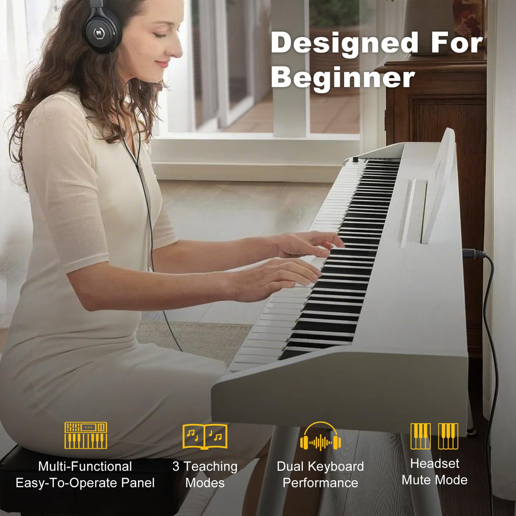MUSTAR 88 Key Piano Keyboard with Piano Bench, Digital Piano 88 Semi Weighted Keys, Portable Electric Piano with Storage Stool, 3 Pedals, Built-In Speakers, USB/MIDI, Black