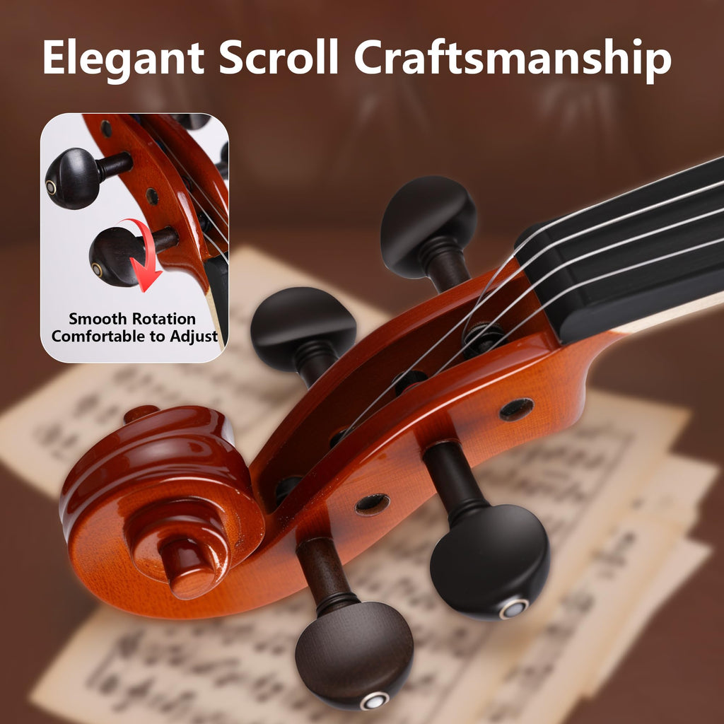 Violin 4/4 Full Size,Beginner Violin For Kids,Students,Adults,Fiddle Set with Hard Case,Bow,Rosin,Shoulder Rest,Tuner,Extra Strings,Bridge,Fingerboard Stickers