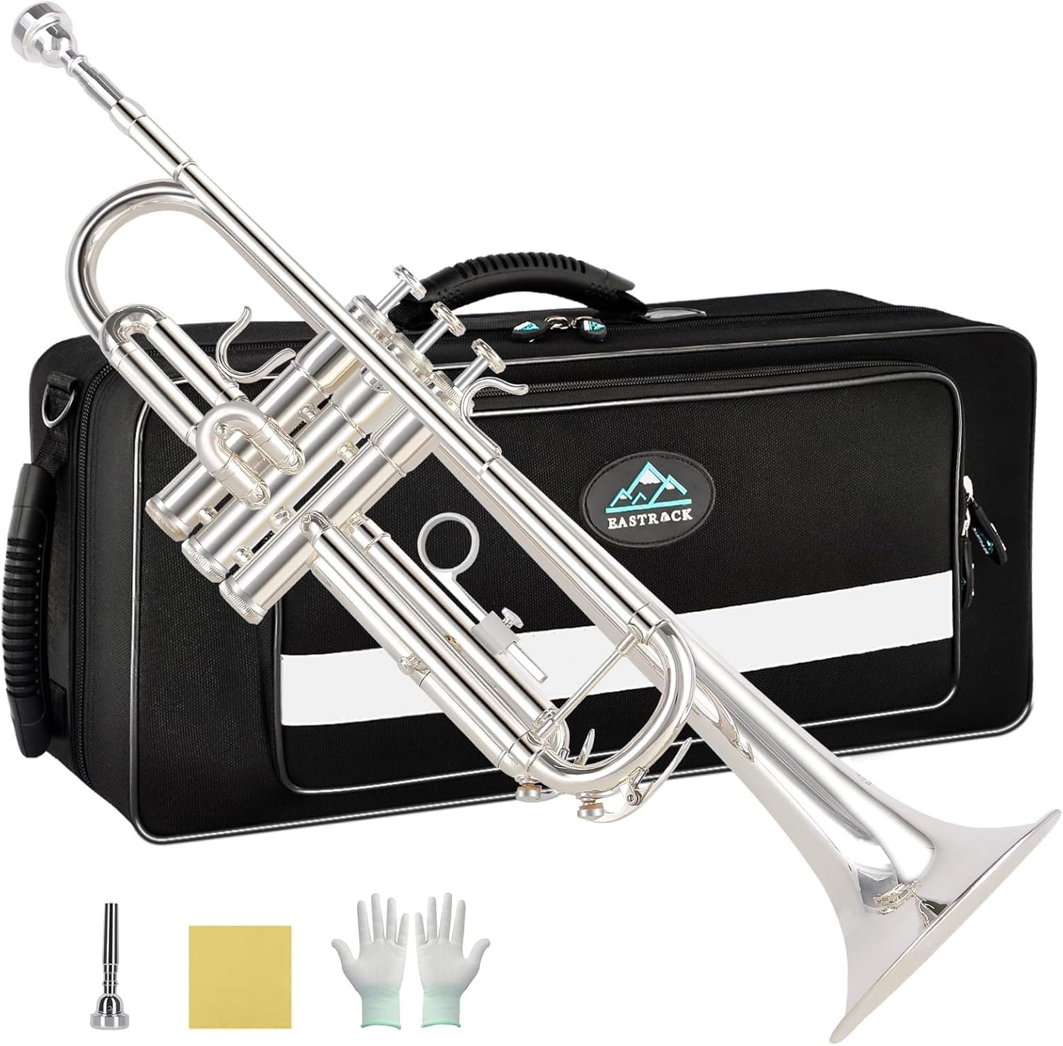 EASTROCK Bb Trumpet Standard Trumpet Set with Carrying Case,Gloves, 7C Mouthpiece, Tuning Rod, Black Nickel,Hand Carved Craft