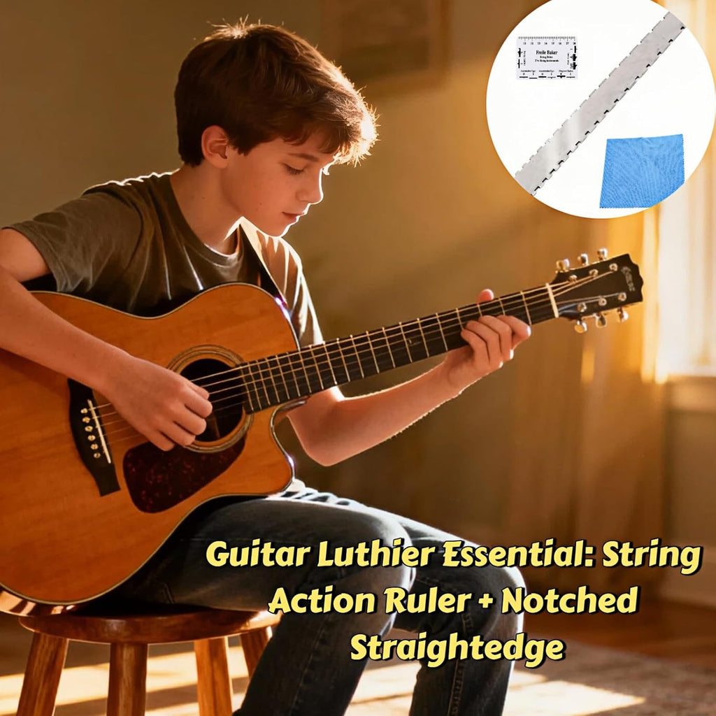 3 Pcs Notched Straight Edge Guitar Luthier Tool Kit, String Action Ruler Gauge for Leveling Neck Relief Check – High Accuracy Luthier Tool for Most Guitar Fretboards