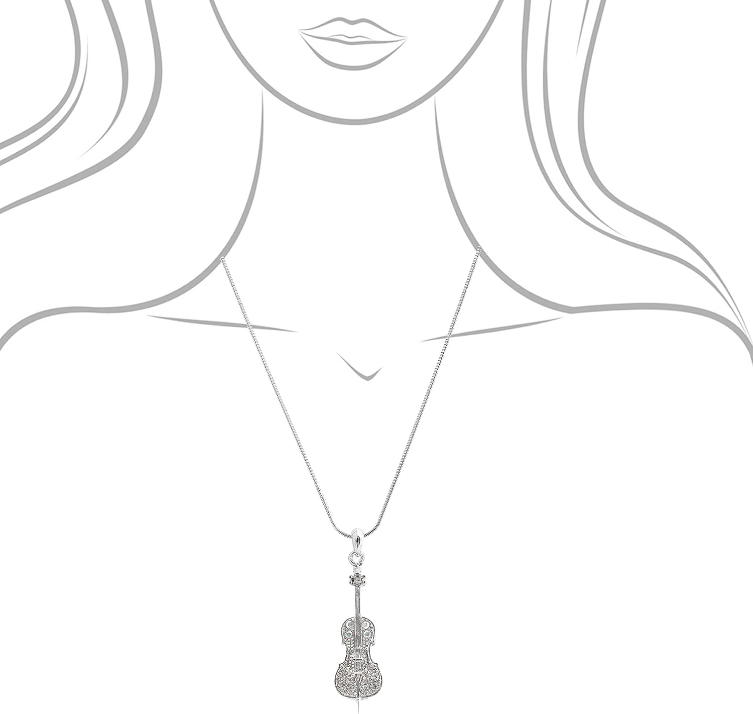 Spinningdaisy Silver plated Crystal Cello Necklace