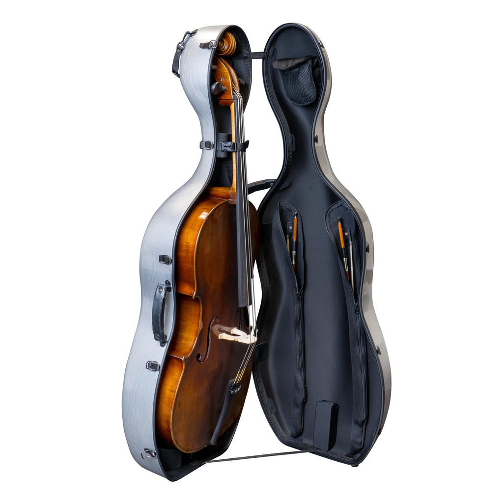MI&VI Forte Series Hard Cello Case (Full Size) with Wheels — Polycarbonate Tough Shell Case for 4/4 Sized Cellos (White)