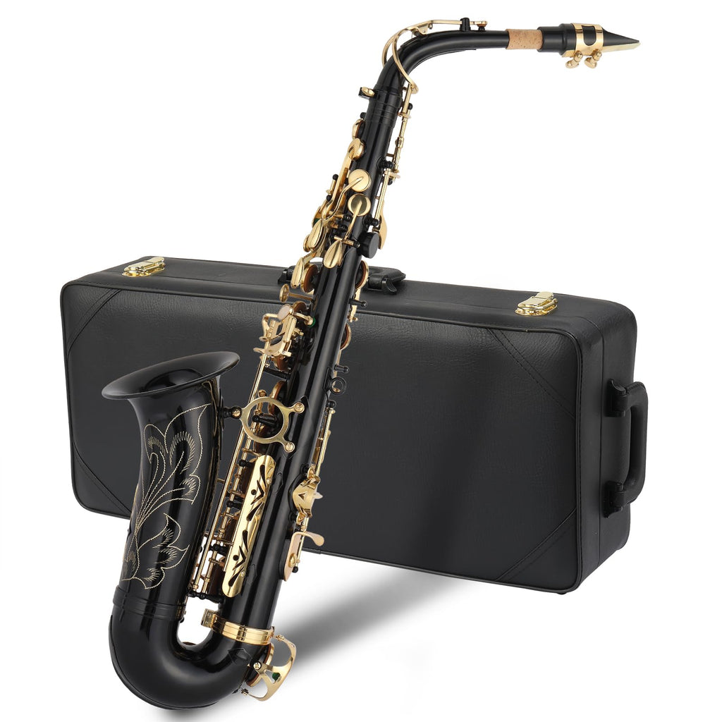 E Flat Alto Saxophone, Brass Alto Saxophones Instrument with Carry Case, Mouthpiece, Cleaning Brush & Cloth, Strap Accessories For Beginner Professional