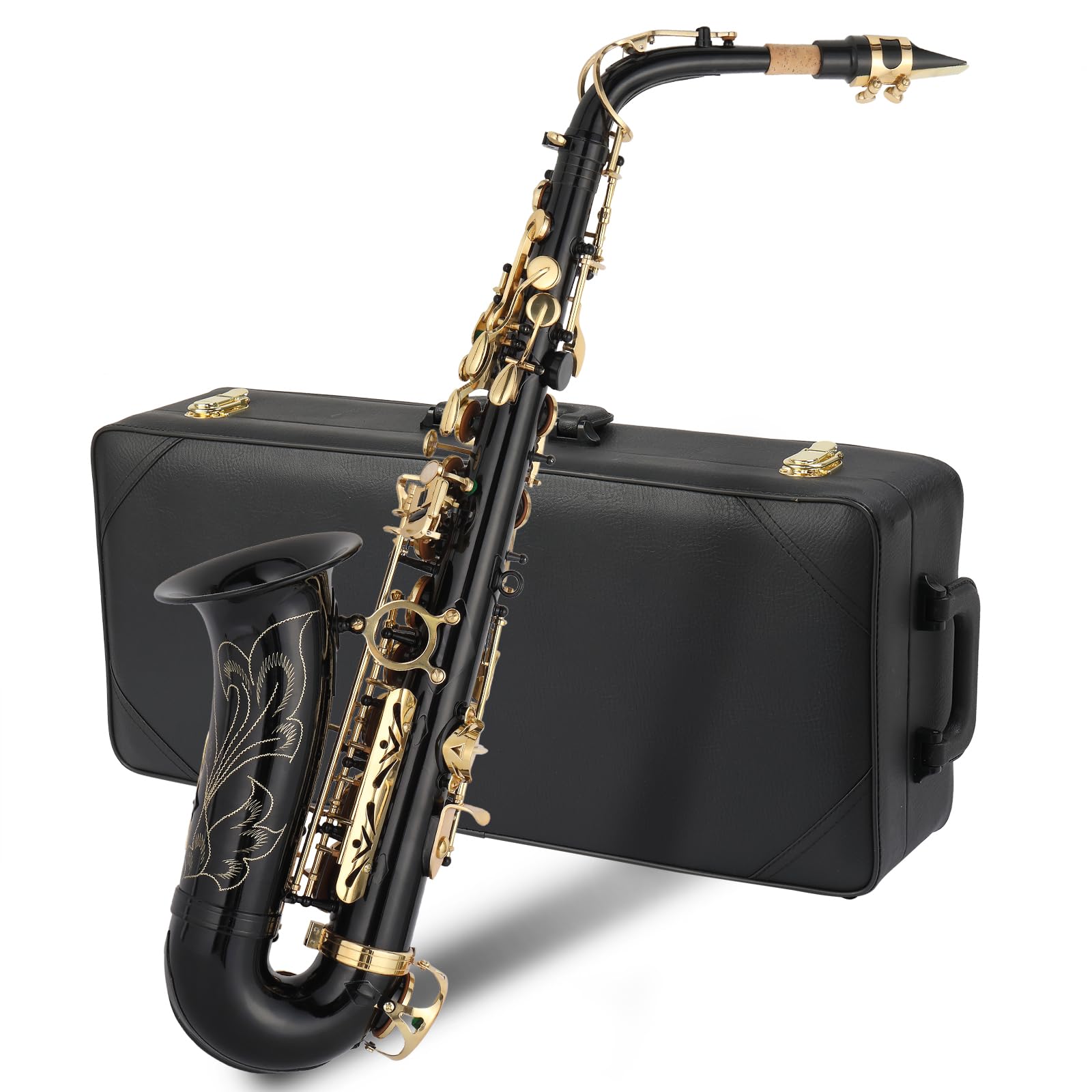 E Flat Alto Saxophone, Brass Alto Saxophones Instrument with Carry Case, Mouthpiece, Cleaning Brush & Cloth, Strap Accessories For Beginner Professional