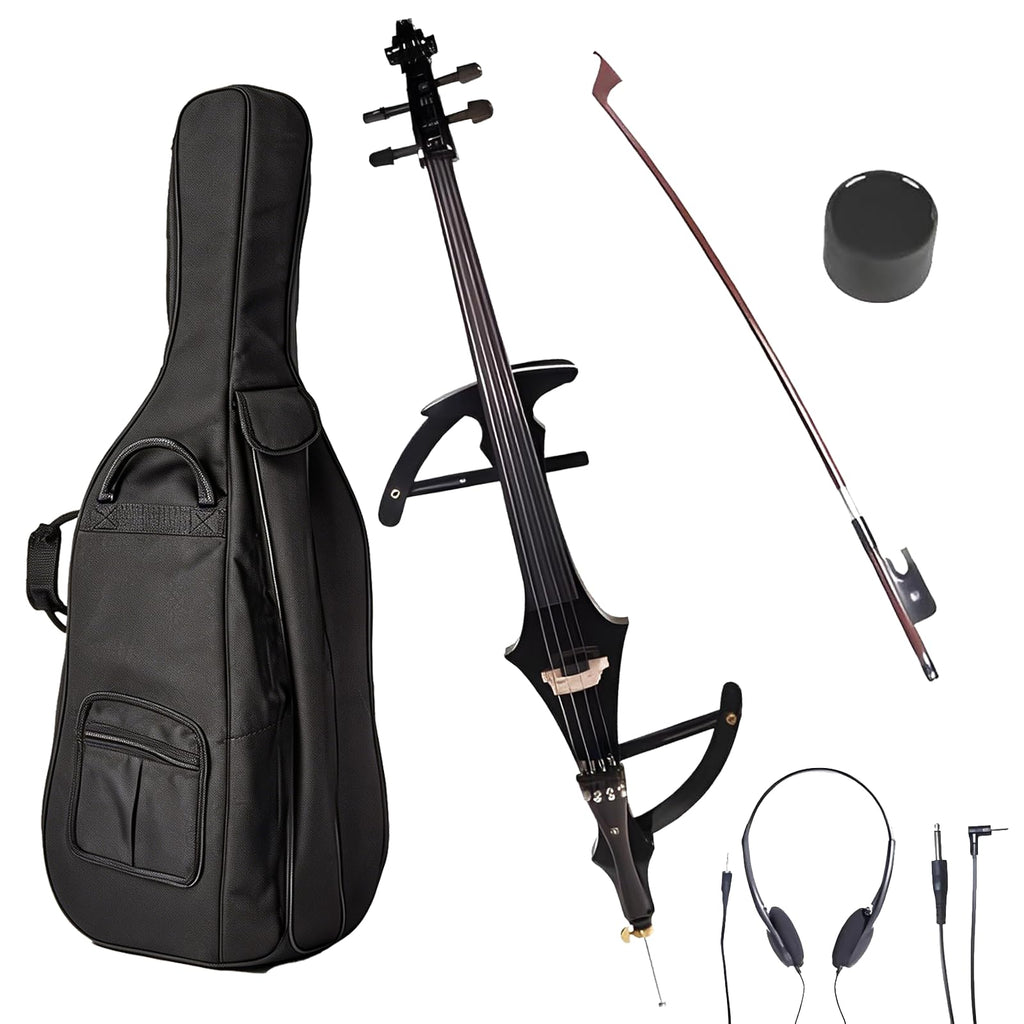 Electric Cello 4/4 Full Size Ebony Fittings with Lightweight Cello Bag, Headphones, Bow, Bridge, Rosin, Cello for Beginners Adults(Metallic Black) (Metallic Red Peach Heart -Cellos)