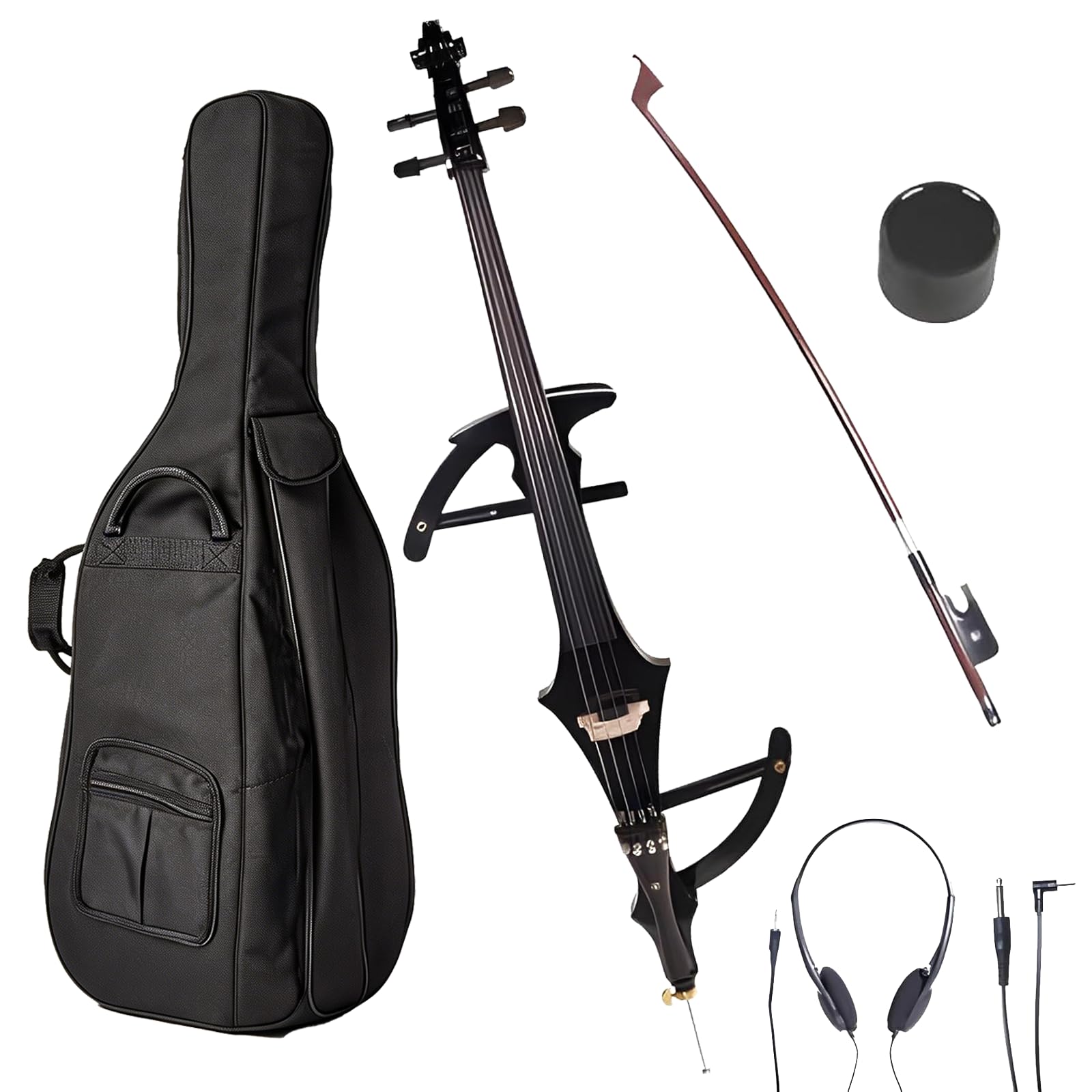 Electric Cello 4/4 Full Size Ebony Fittings with Lightweight Cello Bag, Headphones, Bow, Bridge, Rosin, Cello for Beginners Adults(Metallic Black) (Metallic Red Peach Heart -Cellos)