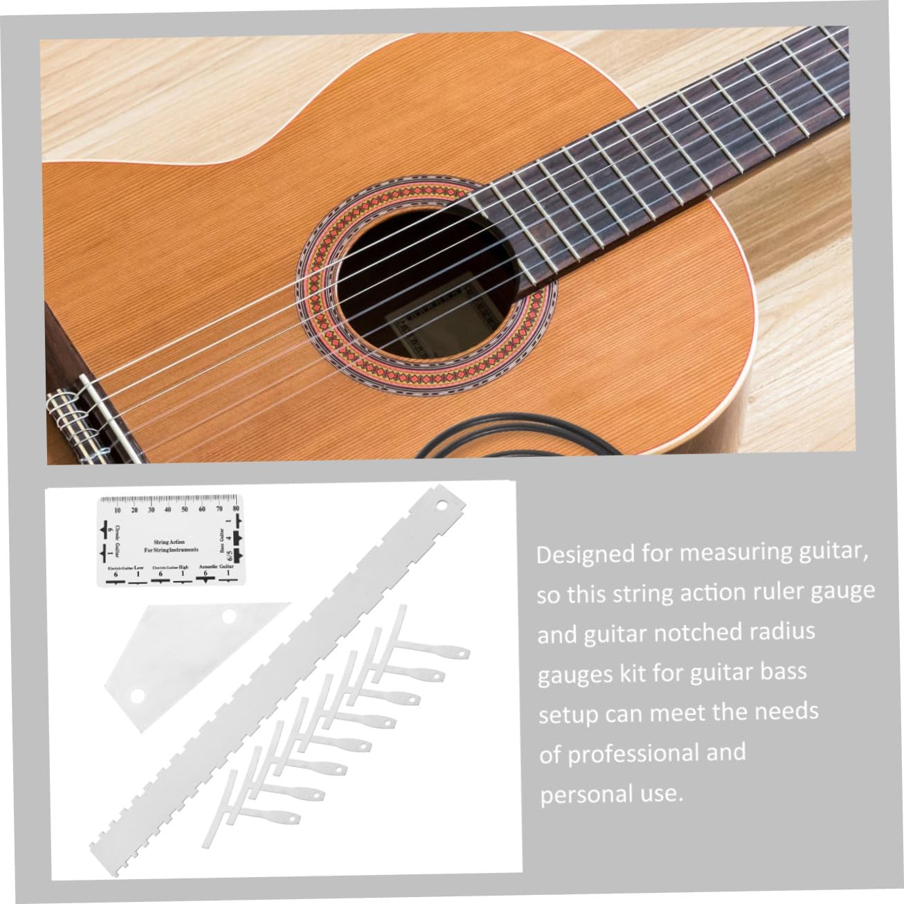 12pcs Guitar Luthier Tool Kit with Radius Gauge String Action Ruler Fret Rocker for Electric and Acoustic Guitars Bass Setup High-precision Measurement and Portable Design