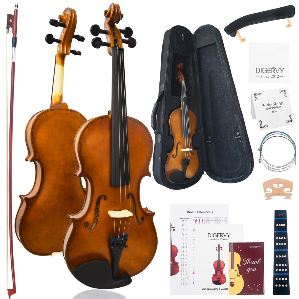 Violin 4/4 Full Size Kit, Violin Fiddle Set for Beginner Adults Students with Rosewood Bow, Violin Case, Shoulder Rest, Extra Strings and Bridge(Plywood, Full)