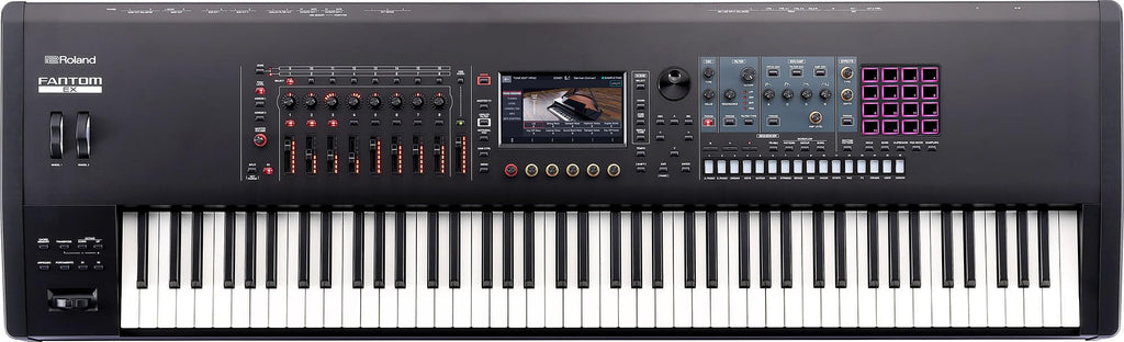 Roland Fantom 8 EX 88-Key Workstation Keyboard Synthesizer Bundle with Adjustable Stand, Sustain Pedal, Online Piano Lessons, Instructional DVD, and Austin Bazaar Polishing Cloth