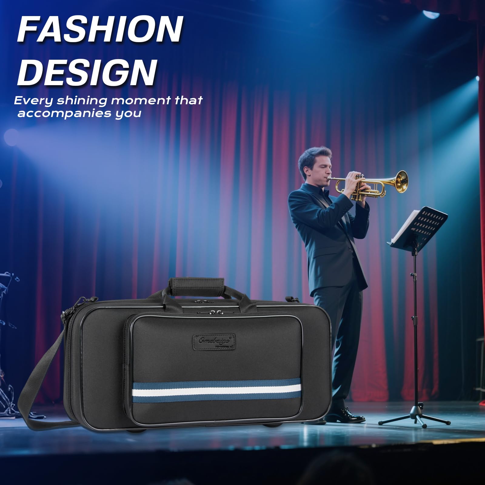 Lightweight Trumpet Case, Soft Gig Bag Backpack;(BGD-TRUMPET-CON) | Lightweight 600D nylon trumpet case with built-in backpack straps, EPS foam protection, velvet lining, storage pocket.