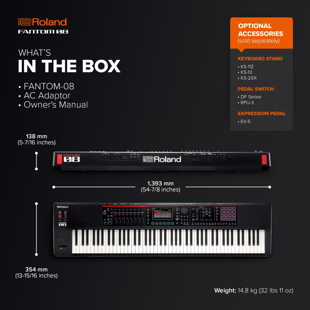 Roland FANTOM-08 WEIGHTED-ACTION SYNTHESIZER KEYBOARD – 88-Note Weighted Keyboard | Thousands of Roland Electronic & Acoustic Sounds | ZEN-Core and SuperNATURAL Technologies