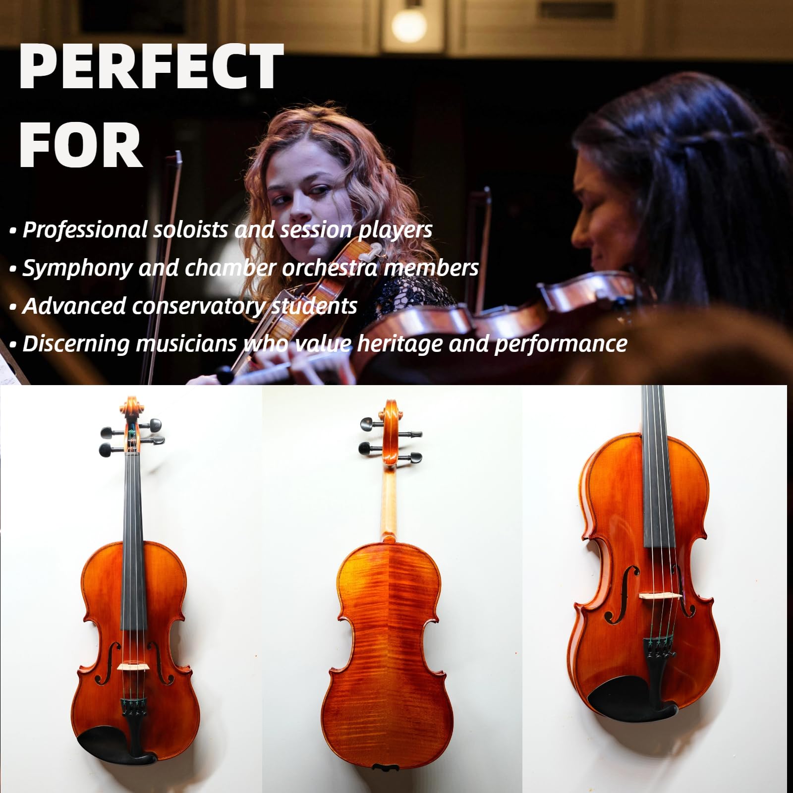 Master 4/4 Full-Size Violin | Hand-Varnished with 20+ Year Aged Italian Spruce & Bosnian Maple | Professional Orchestra Instrument for Professional soloists and session players (VIO1328)