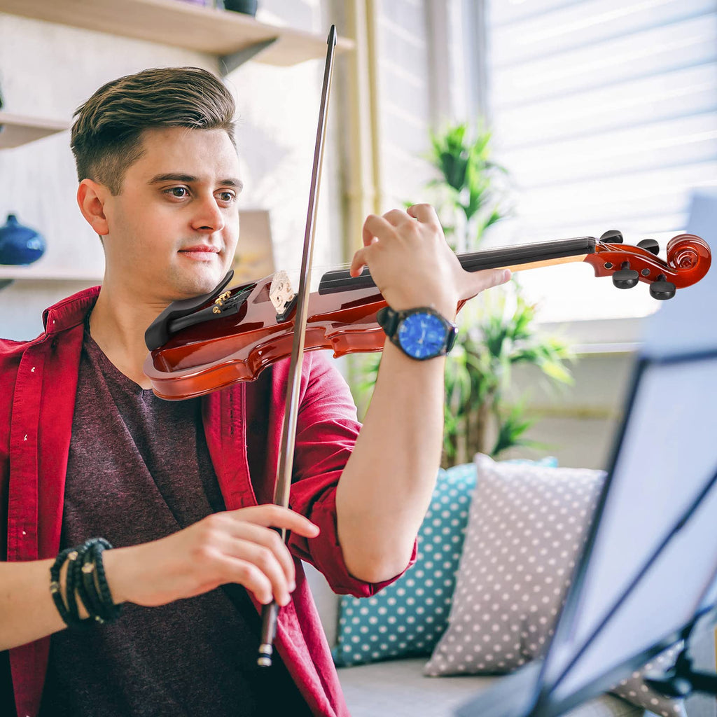 Vangoa Electric Violin Full Size 4/4, Black Silent Electric Violin, Solid Wood Metallic Electric Fiddle with Ebony Fittings, Beginner Kit for Adults Teens