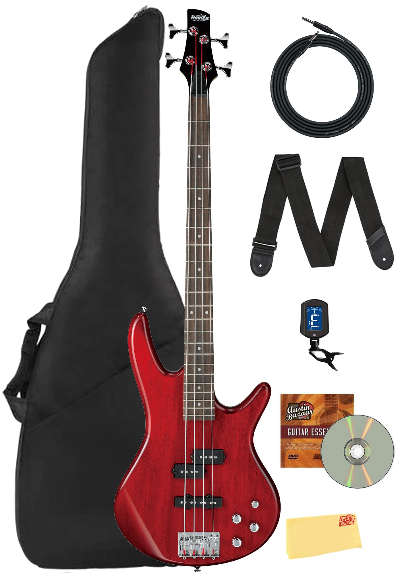 Ibanez GSR205B SR Gio 5-String Bass Guitar - Walnut Flat Bundle with Gig Bag, Tuner, Strap, Cable, Austin Bazaar Instructional DVD, and Polishing Cloth