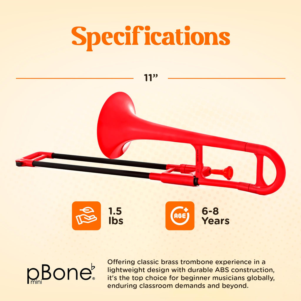 pBone Plastic Kids pBone Mini Trombone - Mouthpiece and Carrying Bag- Lightweight Versatile, Comfortable Ergonomic Grip- Eb Authentic Sound for Student & Beginner- Durable ABS Construction- Blue