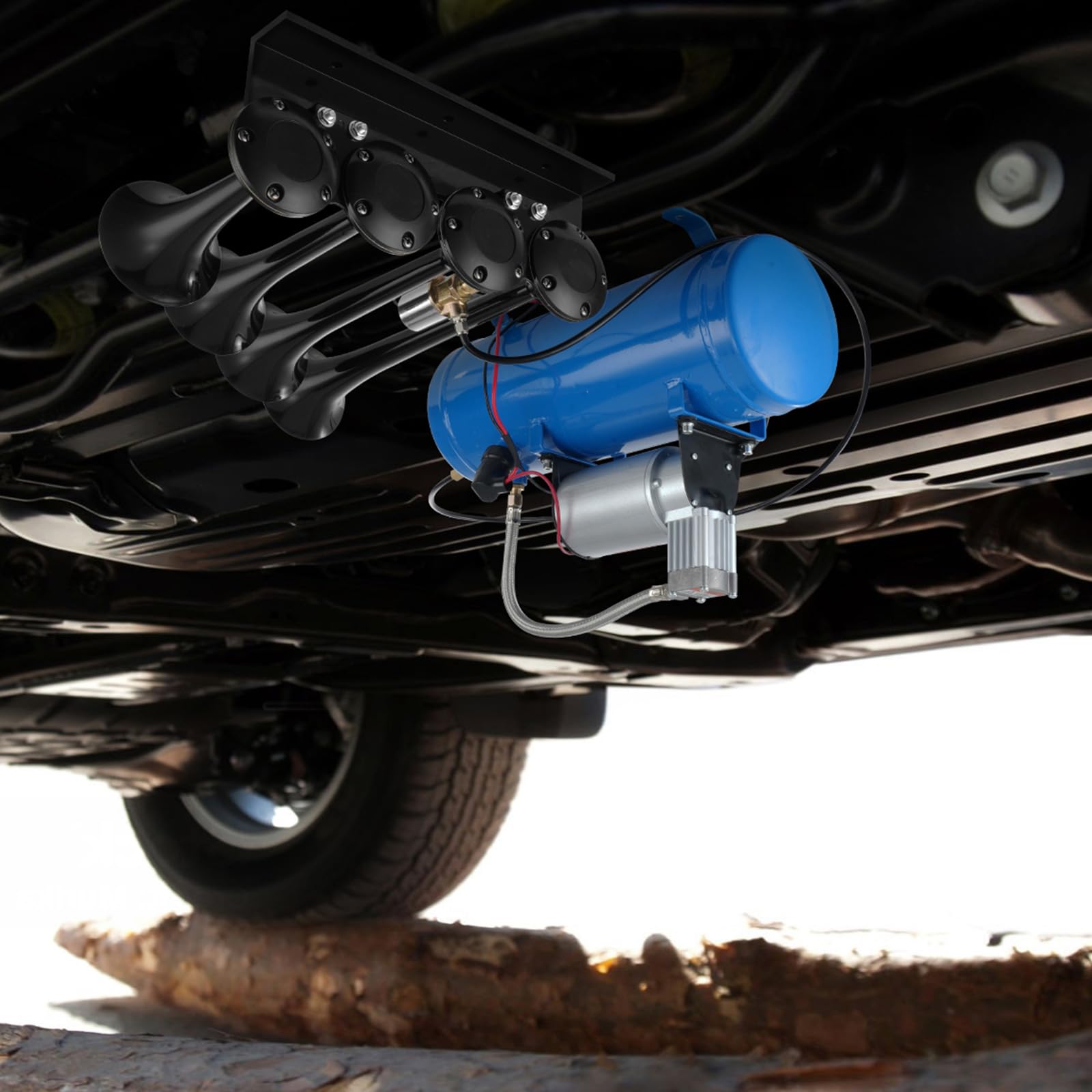 VEVOR 4 Trumpet Air Horn Kit, 150dB Train Horns for Pickup Trucks, 12V 120 psi Air Compressor 0.8 Gal/3 L Tank with Gauge for Any 12V Vehicle Car Truck Train Van Boat