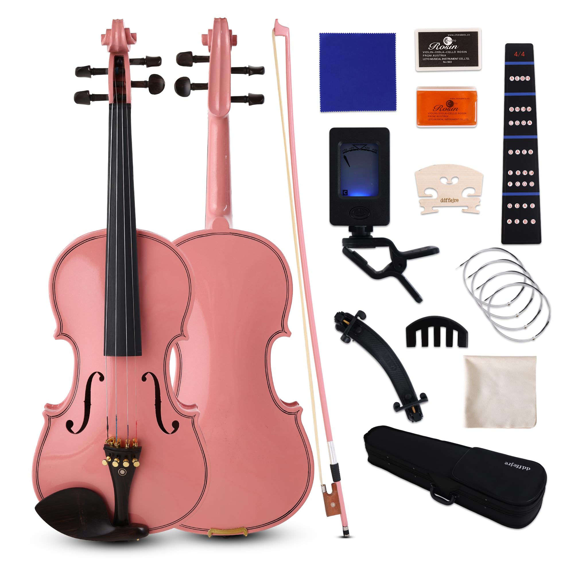 Violin 4/4 Full Size,Beginner Violin For Kids,Students,Adults,Fiddle Set with Hard Case,Bow,Rosin,Shoulder Rest,Tuner,Extra Strings,Bridge,Fingerboard Stickers