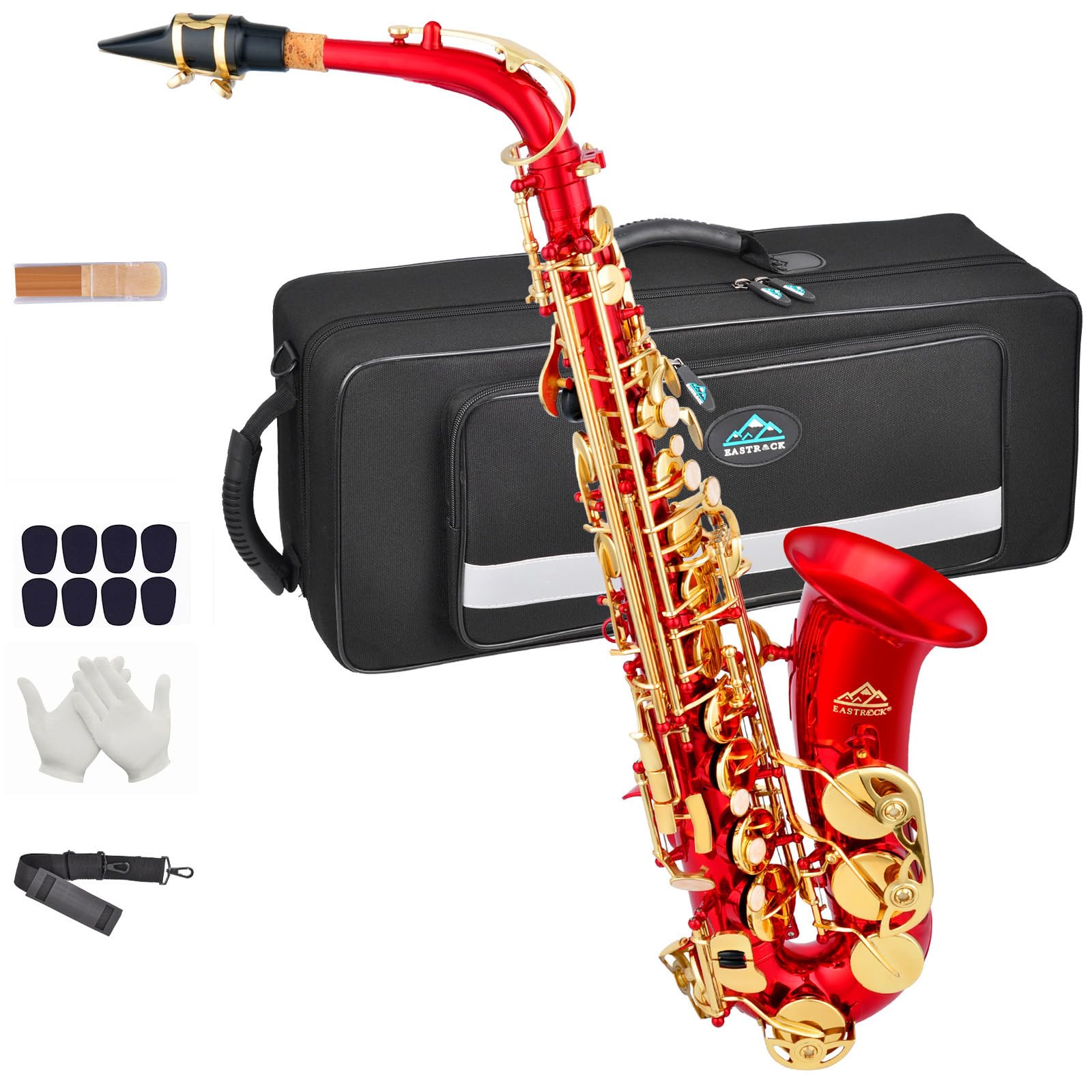 EASTROCK Black/Golden Alto Saxophone E Flat Sax Full Kit for Students Beginner with Carrying Case,Mouthpiece,Mouthpiece Cushion Pads,Cleaning Cloth&Cleaning Rod,White Gloves,Neck Strap