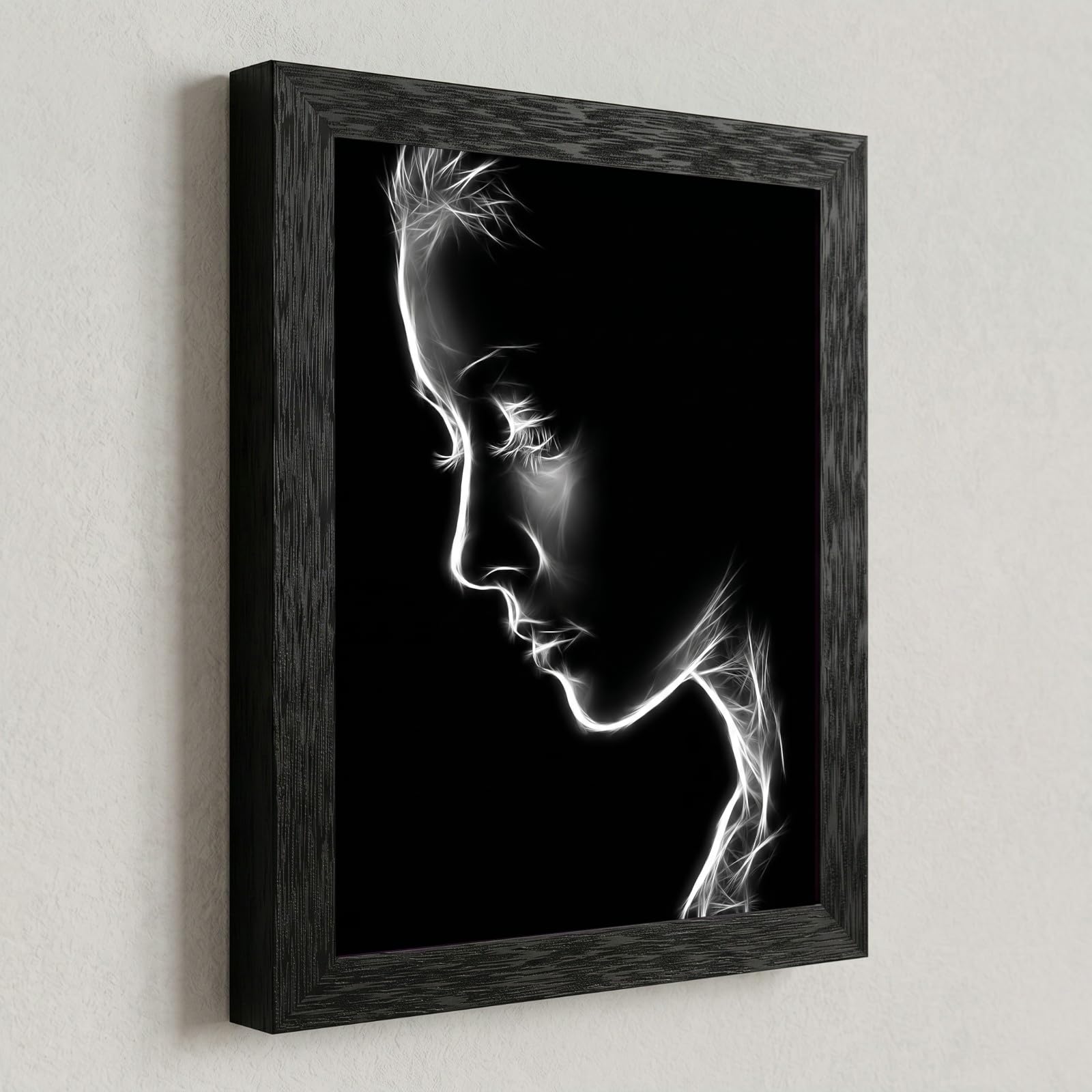 Framed Canvas Wall Art Minimalist Abstract Cello Musical Instrument Electric White Glowing Lines on Black Canvas Print Poster Black Frame Wall Decor for Music Room Studio Modern Art, Inch 24x36