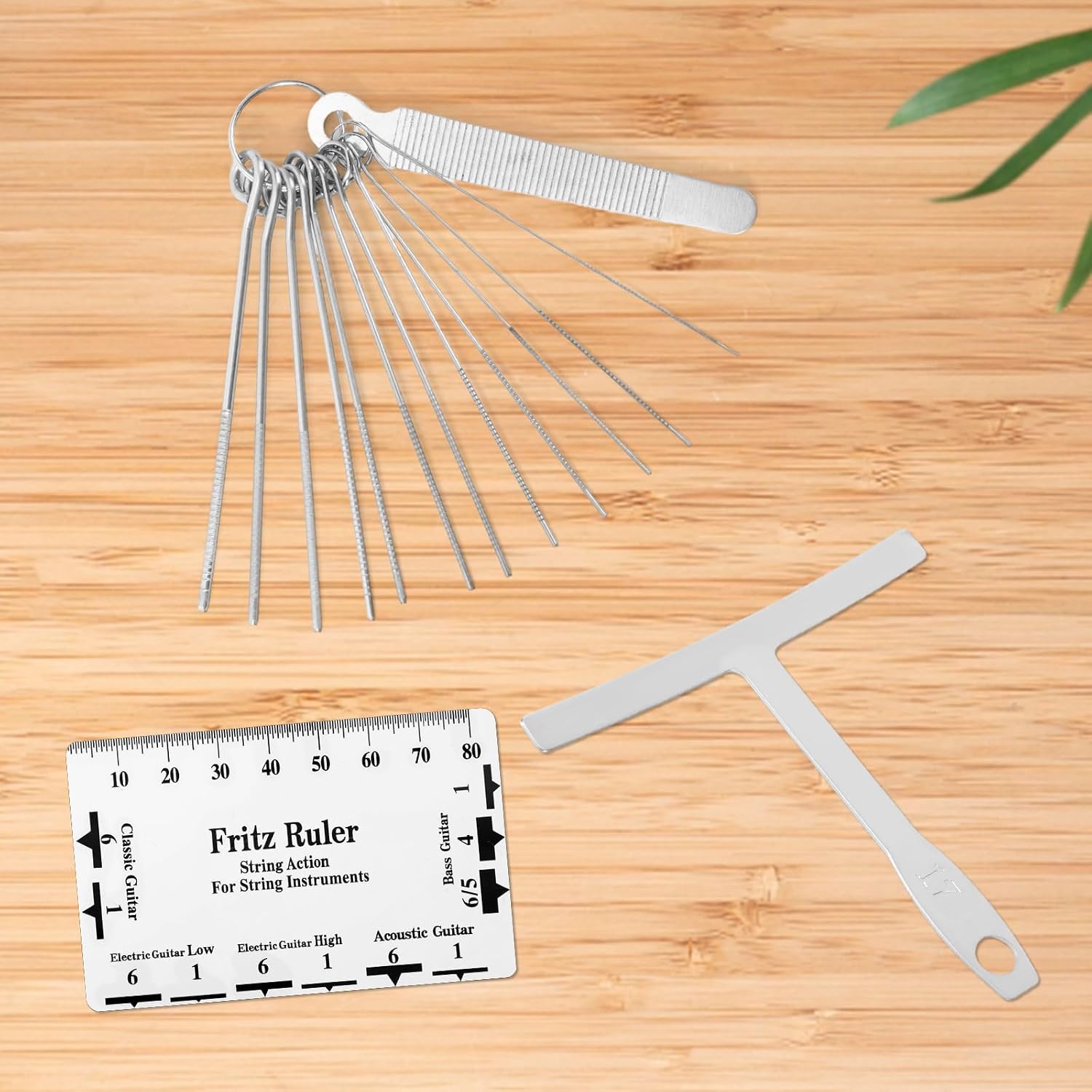 11pcs Guitar Luthier Tools Set, Include 9 Guitar Understring Radius Gauge 1 String Action Gauge Ruler 1 Bridge Saddle Nut Files for Bass Setup Repair Tool Kit