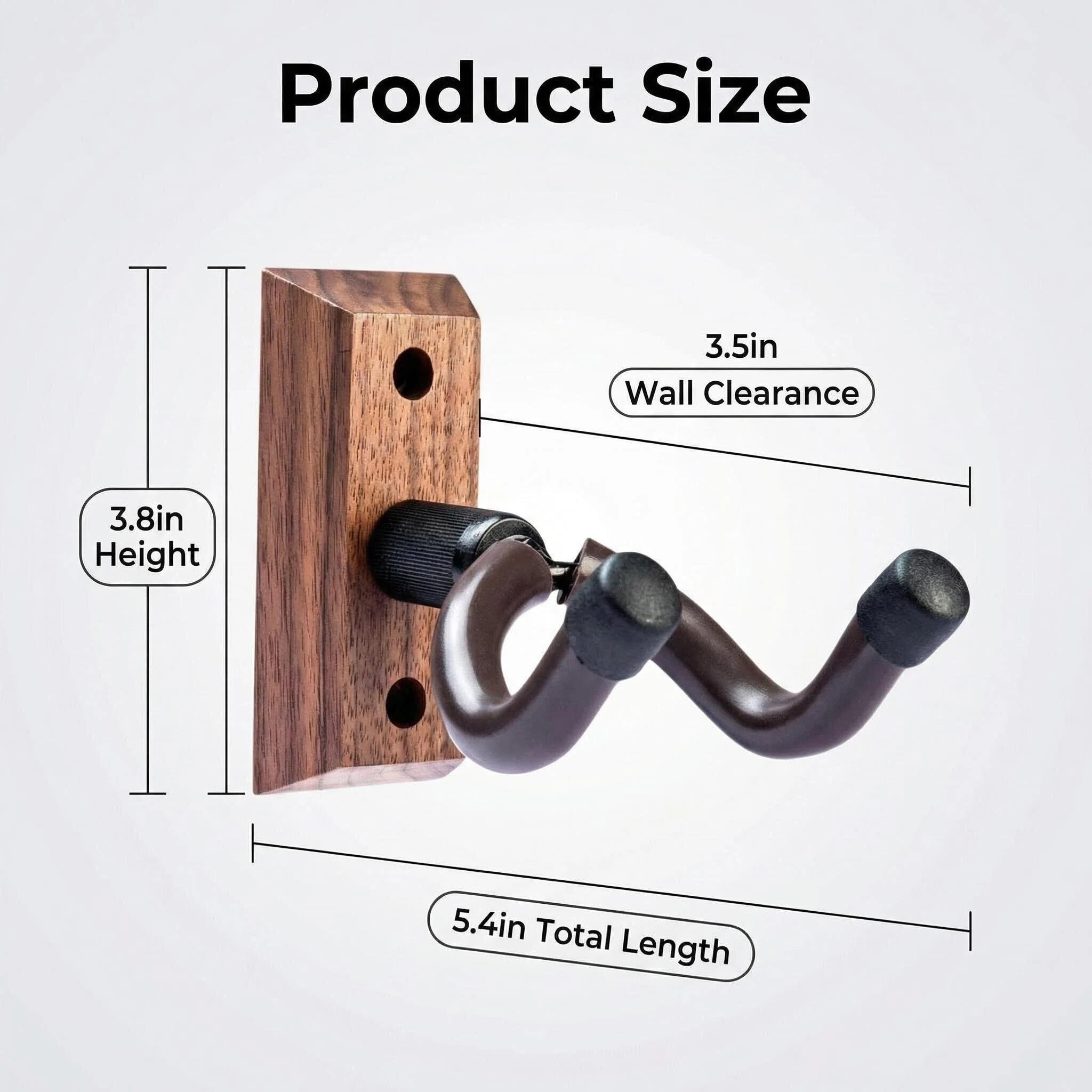 Guitar Wall Mount Hanger Brown Walnut 4 Pack, Guitar Wall Hangers Hooks Holder Stand Display with Screws - Easy to Install - Fits Guitars, Bass, Mandolin, Banjo