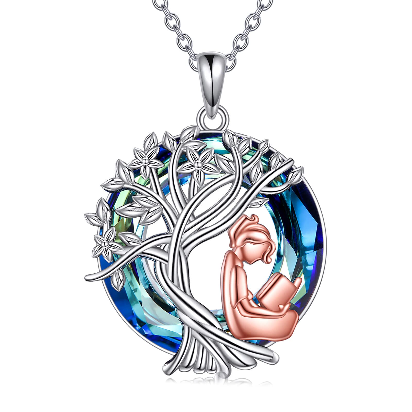 YFN Tree of Life Necklace Sterling Silver Crystal Jewelry Graduation Birthday Gifts for Women