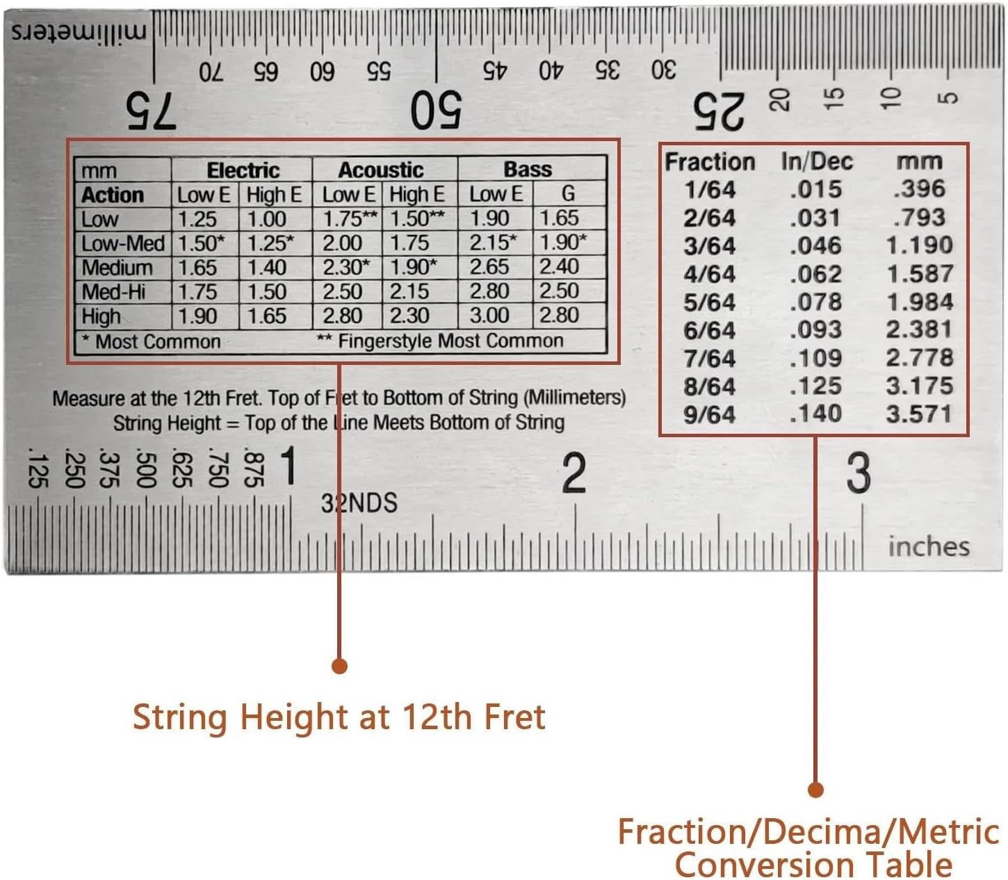 Guitar Making Tools String Action Ruler Gauge, Guitar Fret Tools, Precision Guitar Height Gauge, Repairing Tools For Luthier, Fit For Acoust