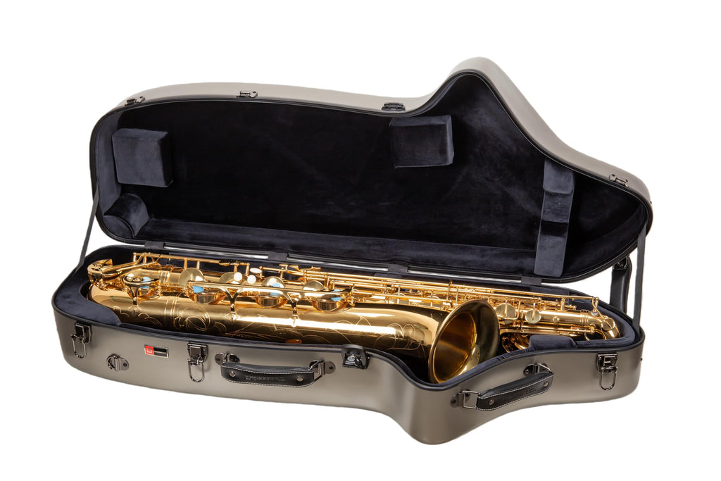 Crossrock Low A Baritone Saxophone Case with Wheels | Polycarbonate Hard Shell, TSA Lock, Anti-Scratch Finish, Neck & Mouthpiece Storage–Black (CRF4050BSBK)