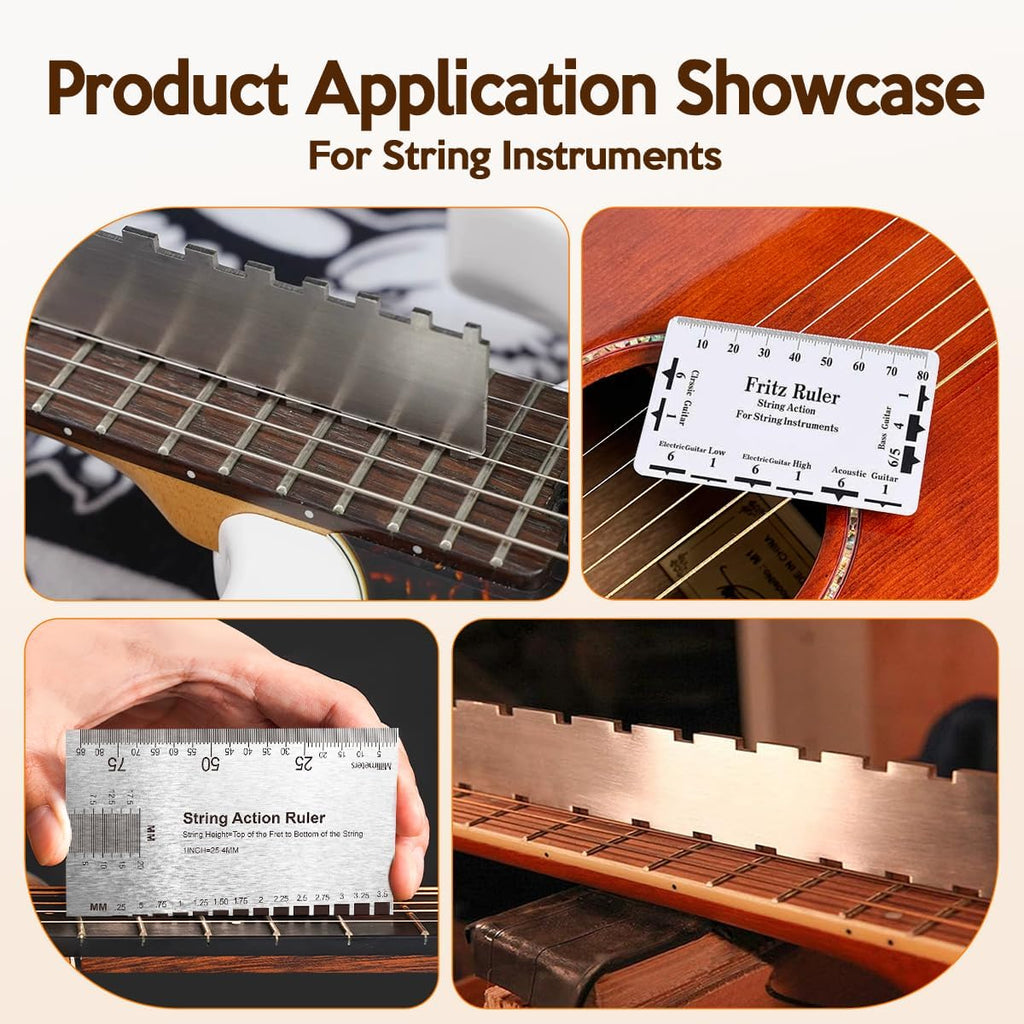 Guitar Neck Notched Straight Edge Luthiers Tool with String Action Ruler Gauge and Fritz Ruler for Gibson Fender and Most Guitar