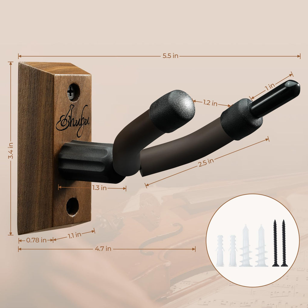 Ohuhu Violin Wall Mount Hanger, Hardwood Violin Viola Hanger with Bow Holder and Soft Padding for Home Studio Decor