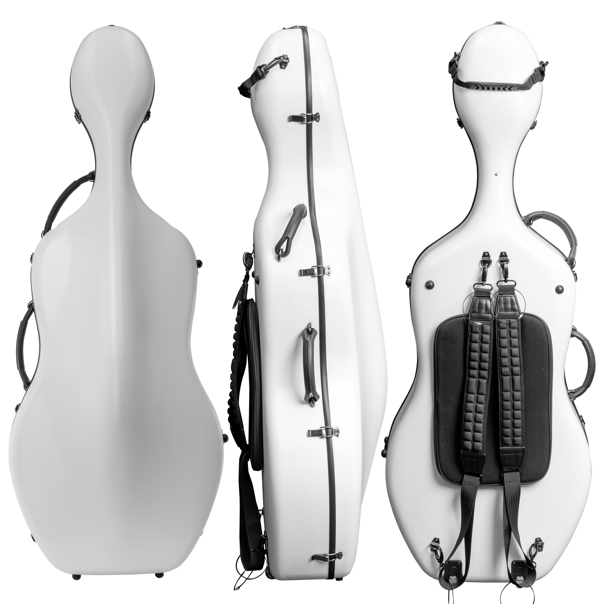 MI&VI CP-7006 Pure Poly Carbon Fiber Cello Case 4/4 Hard Shell 11lb (Full Size) with Wheels | Carry Straps | Rigid Protection | Tough Shell (Black)