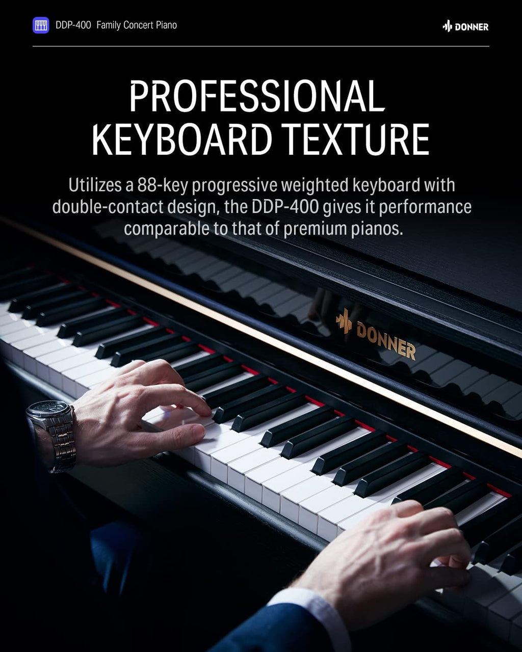Donner DDP-400 88 Key Digital Piano Weighted Keyboard+Donner Duet Piano Bench with Storage
