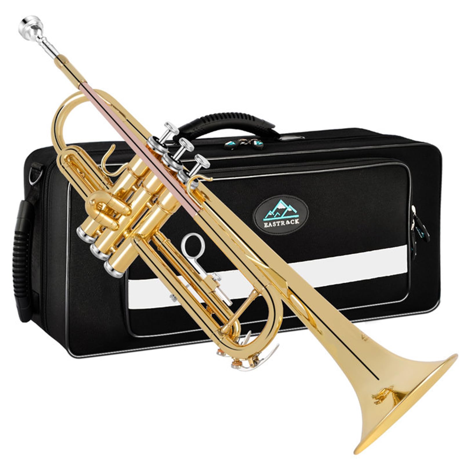 EASTROCK Bb Trumpet Standard Trumpet Set with Carrying Case,Gloves, 7C Mouthpiece, Tuning Rod, Black Nickel,Hand Carved Craft