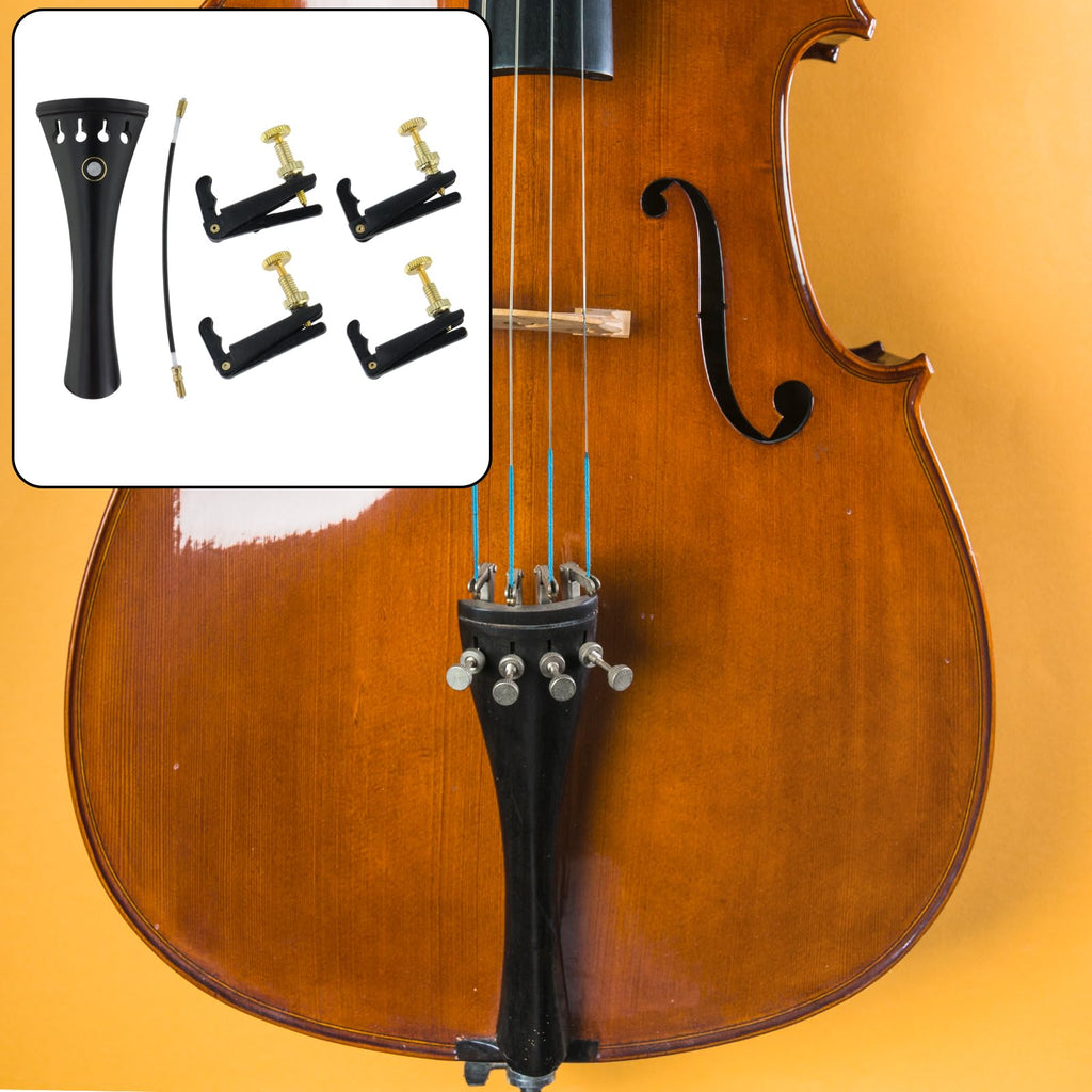 4Pcs Cello Fine Tuners for 3/4 4/4 Cello String Adjusting (Black)