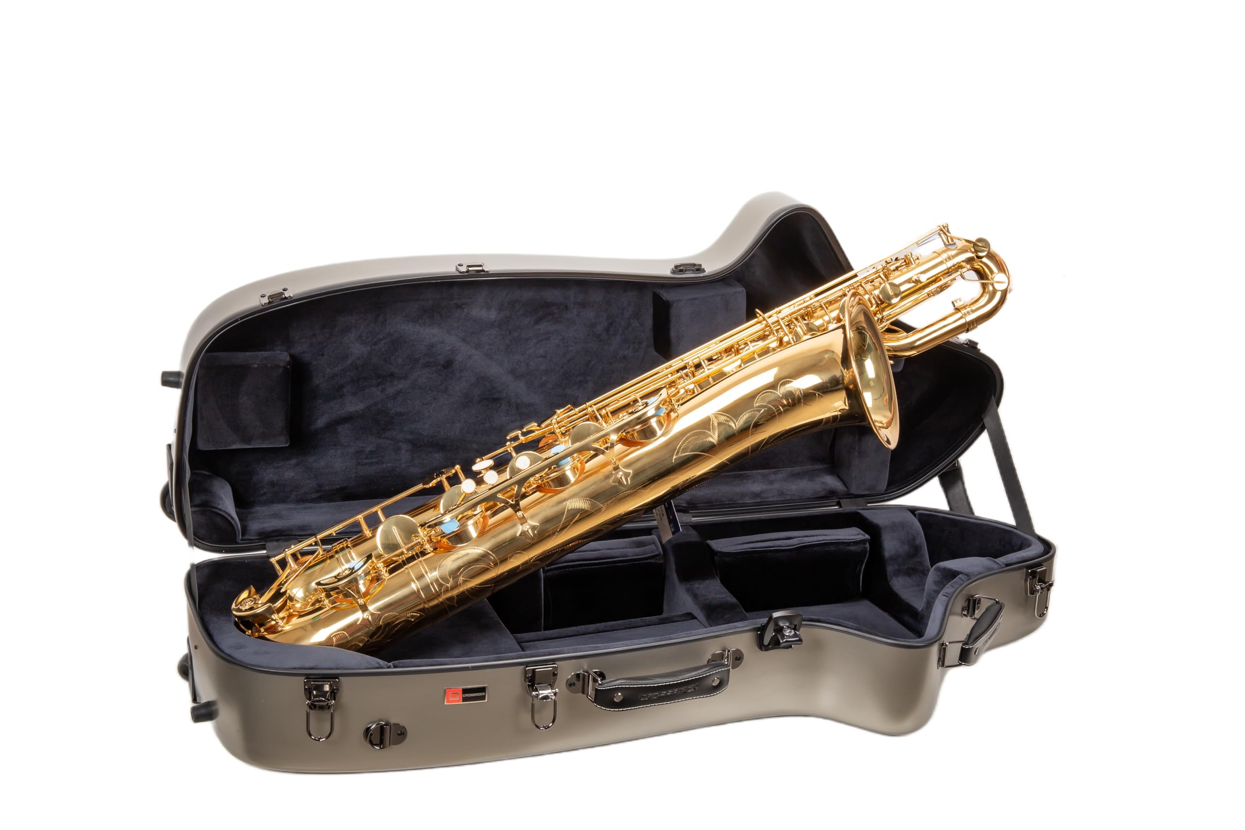 Crossrock Low A Baritone Saxophone Case with Wheels | Polycarbonate Hard Shell, TSA Lock, Anti-Scratch Finish, Neck & Mouthpiece Storage–Black (CRF4050BSBK)