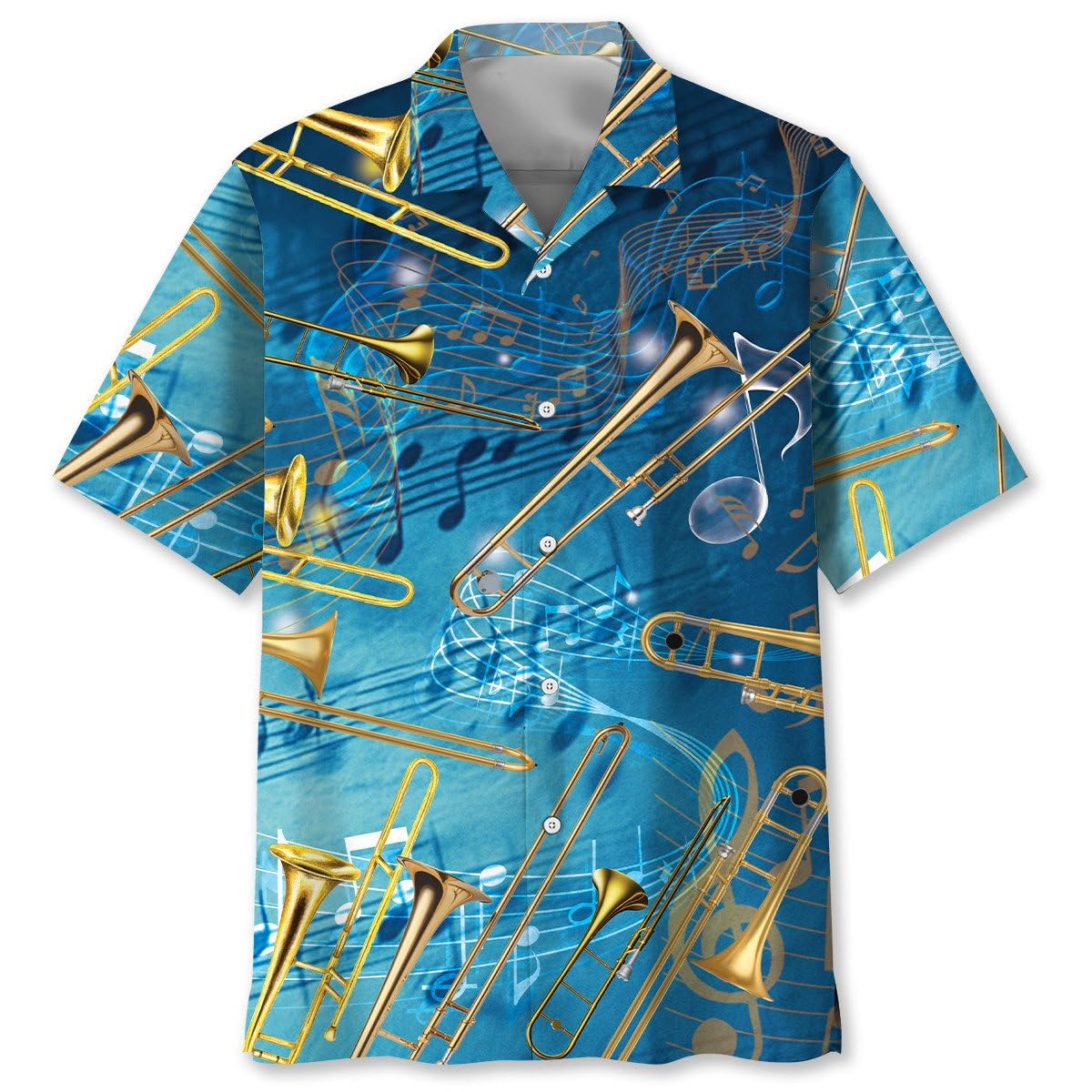 Trombone Hawaiian Shirt, Mens Trombone Short Sleeve Shirt, Music Band Gifts